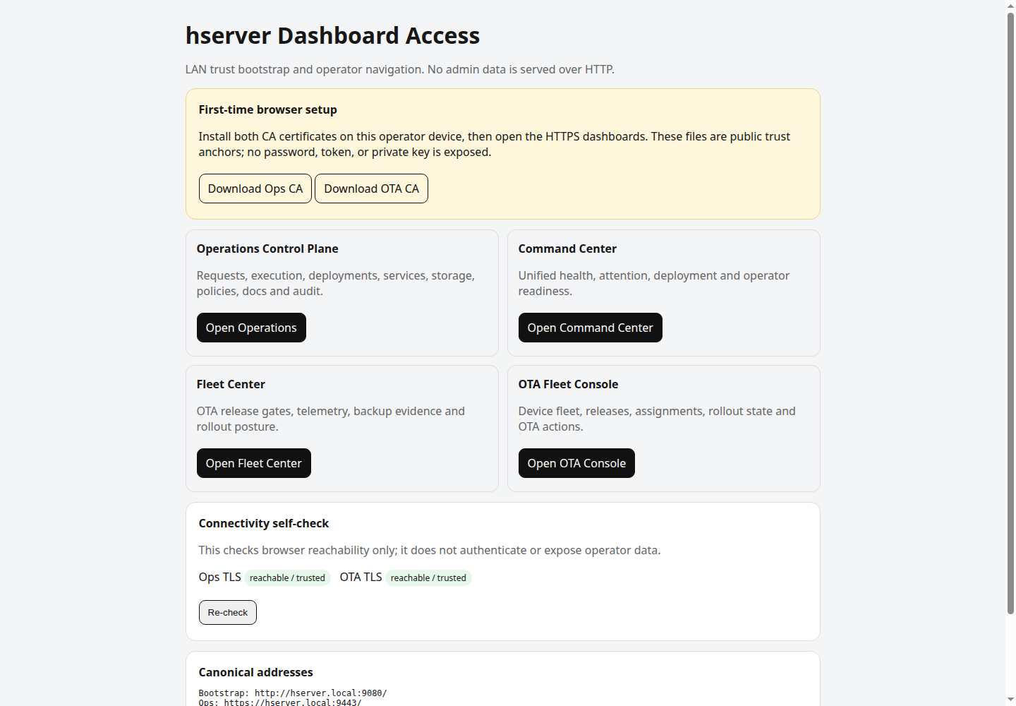 Production hserver dashboard access page Production hserver dashboard access page